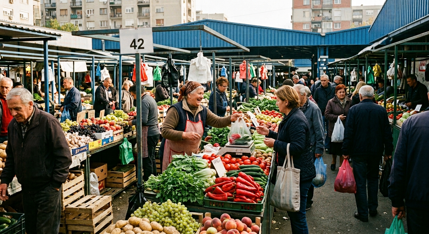 The photo showing the atmosphere on Serbian farmer's market - Serbian lesson introduction