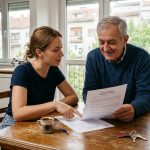 Two people discussing the rental details.